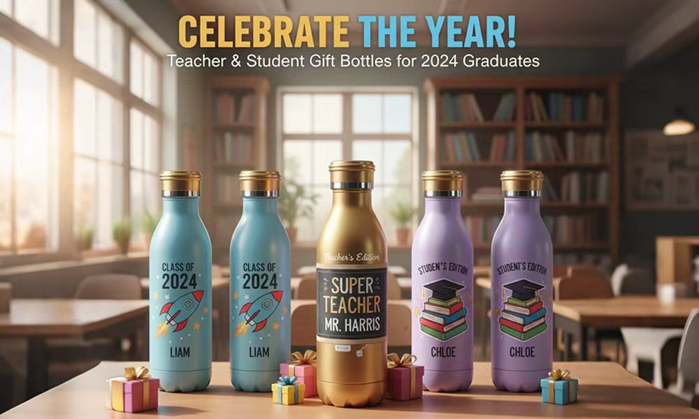 Custom printed water bottle as a thoughtful end of year teacher gift